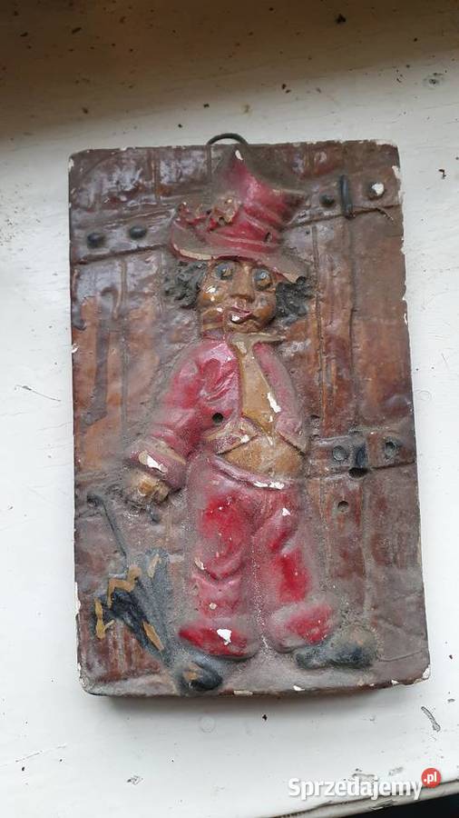 Obraz płaskorzeźba gliniany gipsowy krasnal z Rękodzieło Warszawa