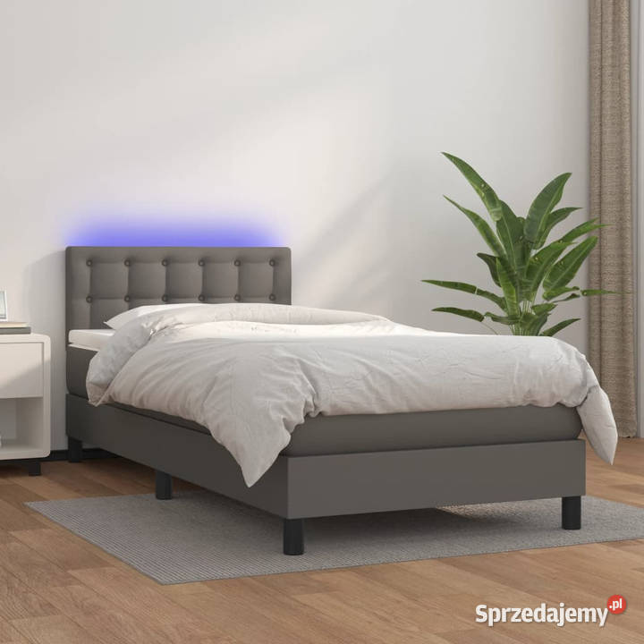 Łóżko kontynentalne z materacem i LED szara 88cm Warszawa