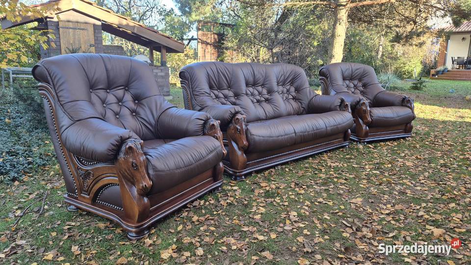 Komplet wypoczynkowy 3 1 1 ława 100 nowa skóra Śmigiel