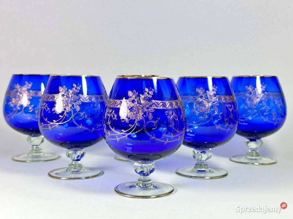 Przepiękne kobaltowe kieliszki Bohemia 1940 r