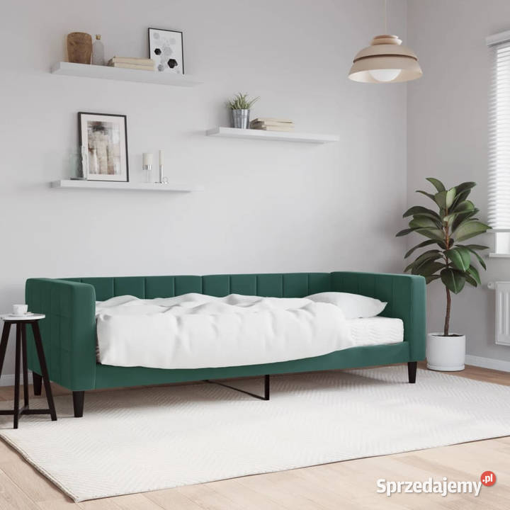 Sofa z materacem do spania ciemnozielona aksamit