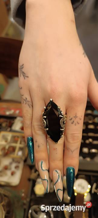 Pierścionek srebro 925 czarny kryształ vintage