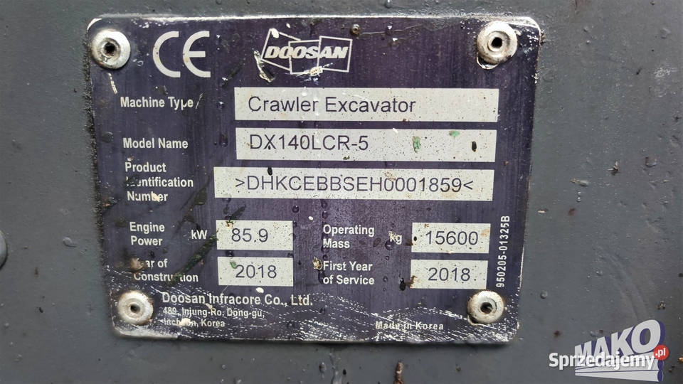 Koparka gąsienicowa Doosan DX140 LCR5 2018r Rok produkcji 2018 Ostrowiec Świętokrzyski