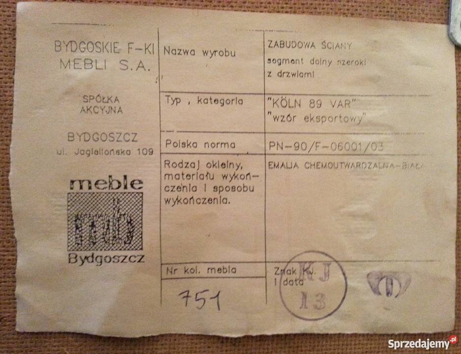 Meble białe typ KLN 89 VAR wzór eksportowy Mysłowice