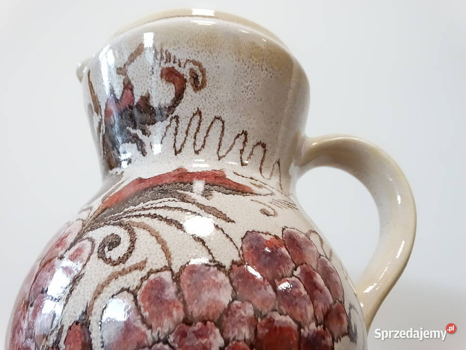 Stylowy ceramiczny dzbanek wazon vintage motyw Biłgoraj