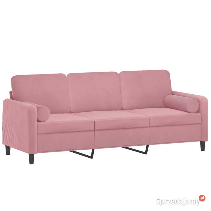 3osobowa sofa z poduszkami różowa 180 aksamit