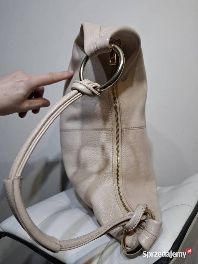 Skórzana torebka Lasocki duża beżowa hobo małopolskie Kraków