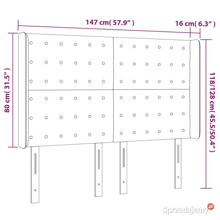 Zagłówek do łóżka z LED czarny 147x16x118128 mazowieckie Warszawa