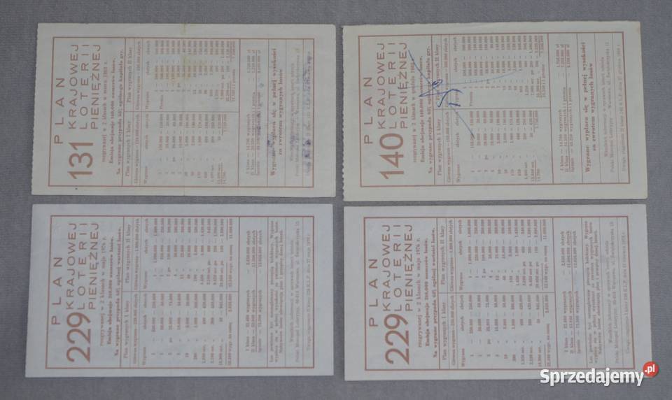 Zestaw losów Krajowej loterii pieniężnej mazowieckie Płock