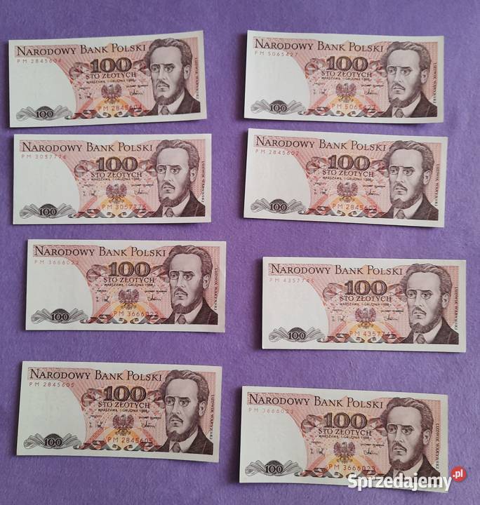 Banknot 100 z 1988 r Ludwik Waryński seria PM Sosnowiec sprzedam