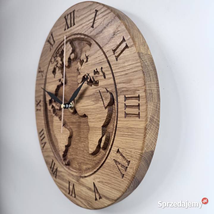 Dębowy zegar ścienny 30 Mapa Świata Cichy Trzcinka