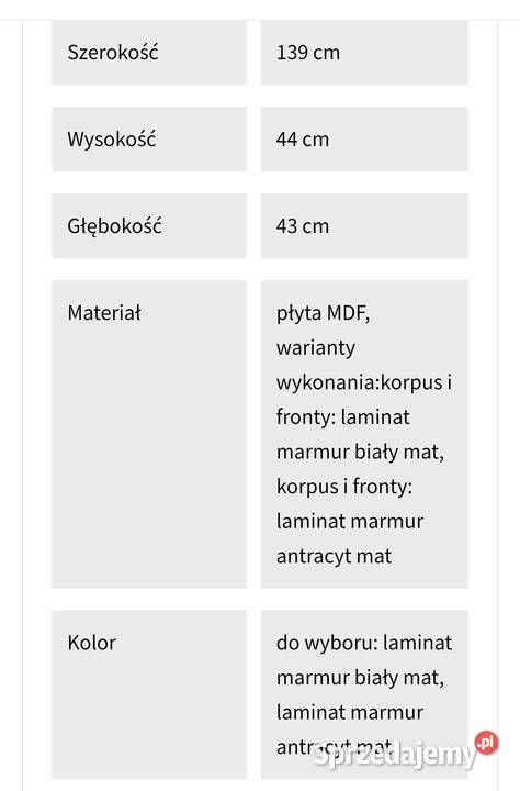 Stolik rtv 140 Optyka Białego Marmuru 140cm Gniezno