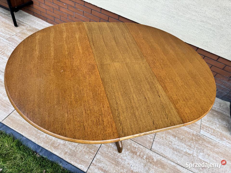 Stół okrągły drewniany rozkładany dąb rustykalny mazowieckie Sulbiny