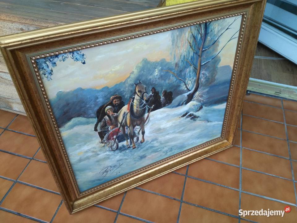 Olej na płótnie Zenon Pajor Zaprzęg góralski Malarstwo