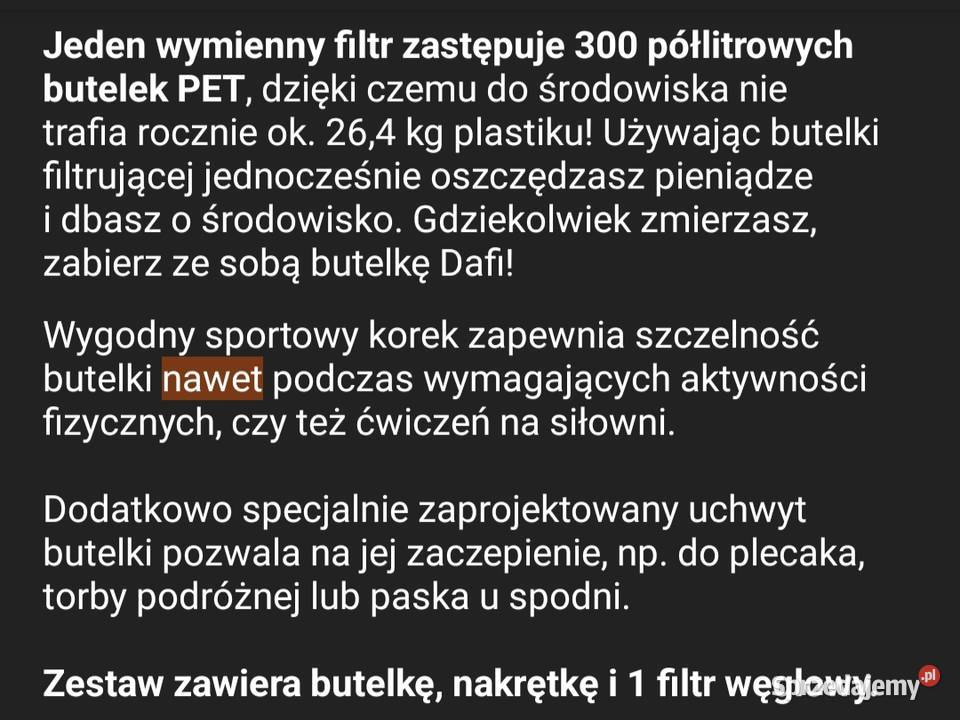 Butelka filtrująca z filtrem kokosowym 500 ml Zawory sprzedam