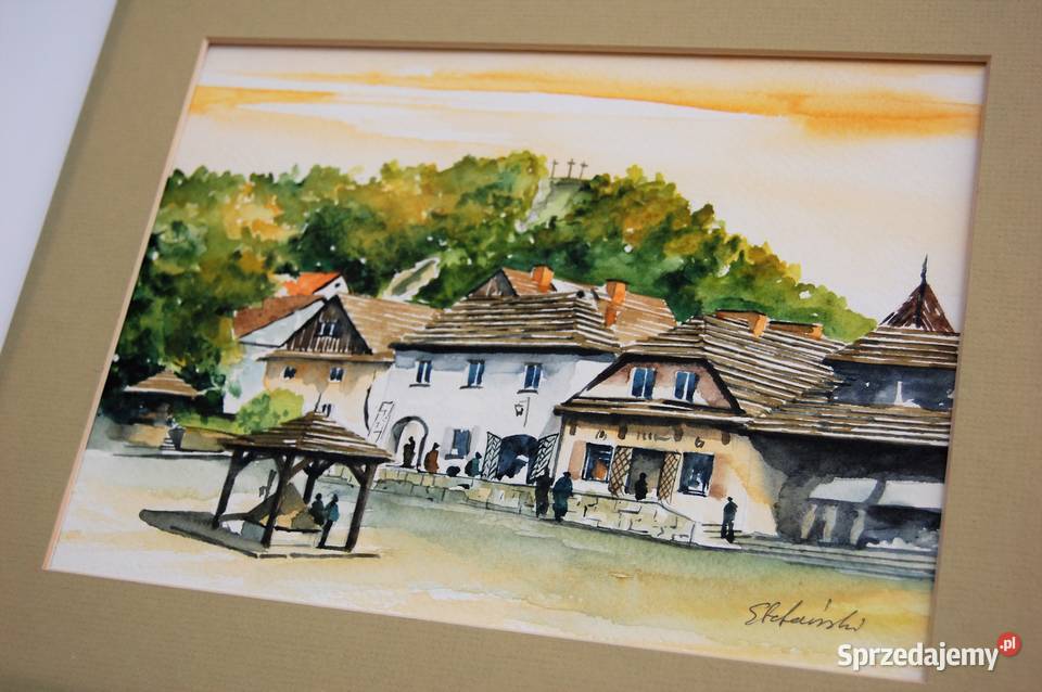 Kazimierz Dolny pejzaż akwarela bez ramy obraz wielokolorowy Lublin