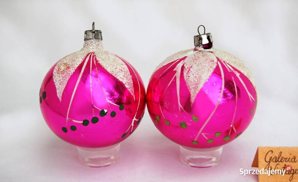 Stare bombki szklane 2 ręcznie malowane różowe Lublin