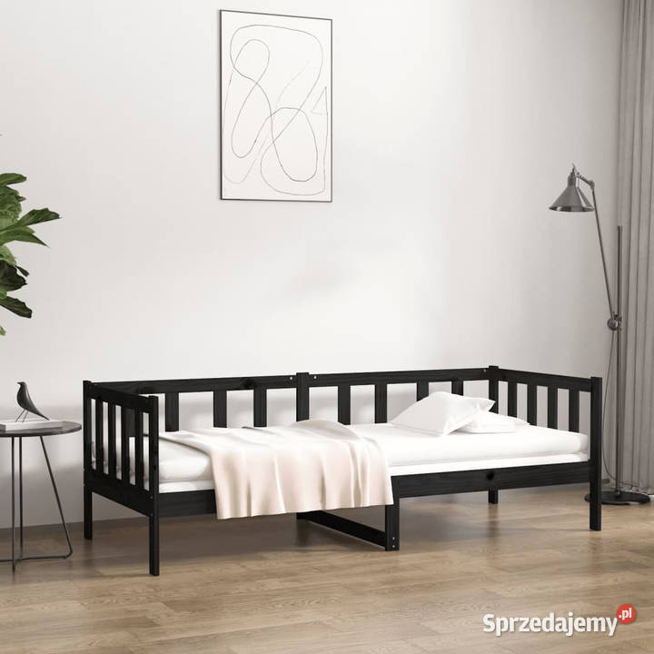 Łóżko dzienne czarne lite drewno sosnowe 90x190 Łóżka