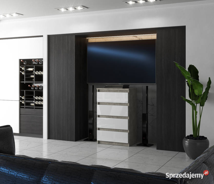 Komoda 4 Szuflady Beton Biały Połysk Nowoczesna 33.5cm warmińsko-mazurskie Elbląg