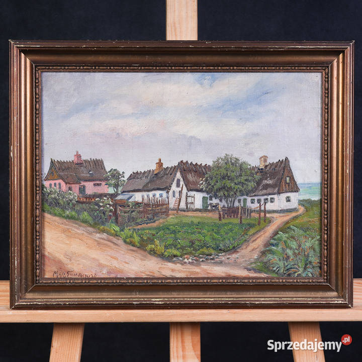 ARTexpert Obraz Olejny Sielski Krajobraz Wiejski Antyki, Sztuka, Kolekcje Dobrzany