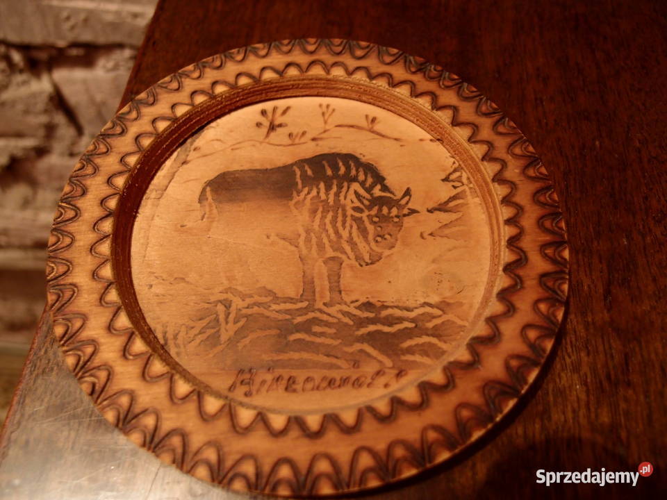 Rzeźbiarstwo w drewnie Obrazek Żubra Białowieża Łódź