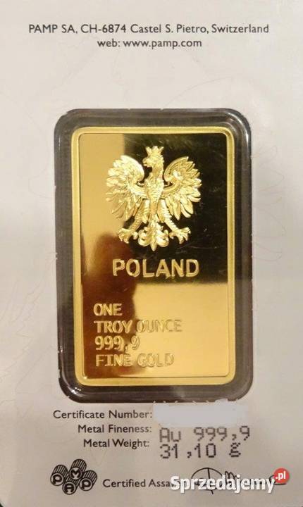 ZŁOTA SZTABKA Polska Orzeł 1oz uncja 311g Numizmatyka Warszawa