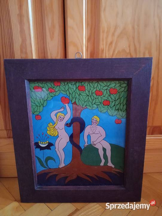Obraz ludowy na szkle malowany Cepelia 1984 Kielce