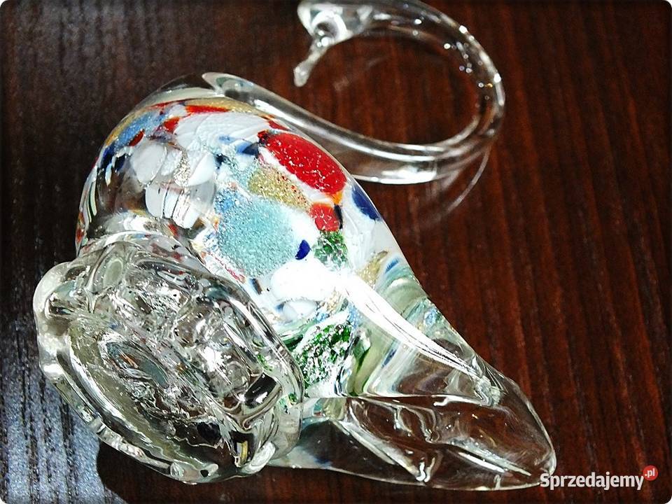 Szklany Łabędź Kolorowe Szkło Huta Ząbkowice lubuskie Żary