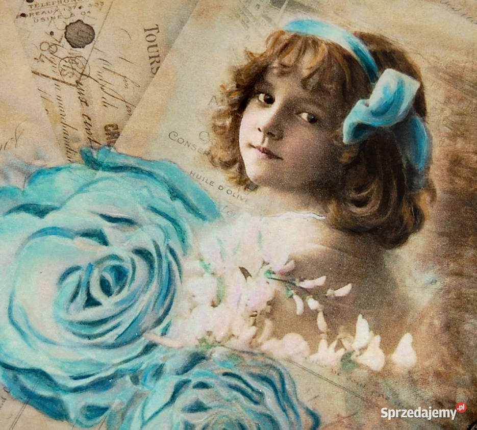 SZKATUŁKA drewniane pudełko GIRL BLUE ROSE 20x20 Dekoracje i ozdoby Bydgoszcz