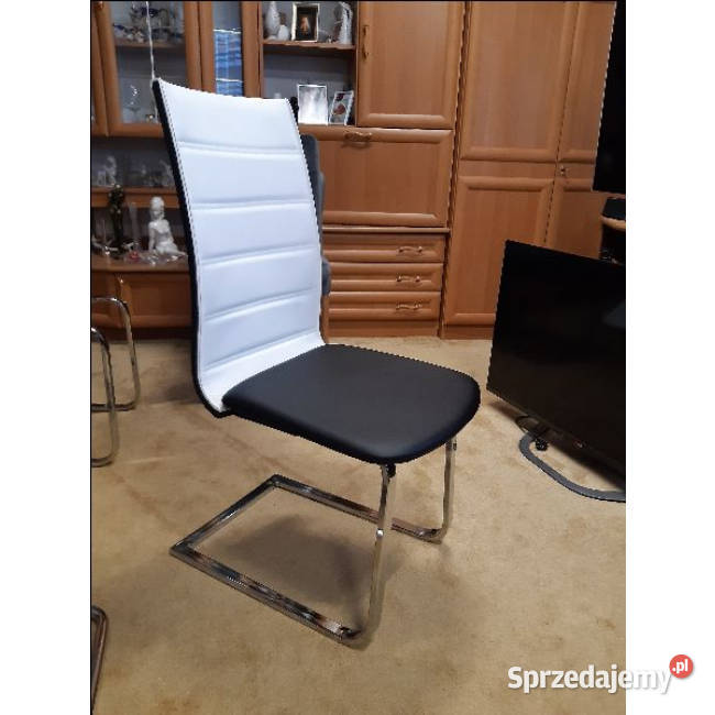 Krzesla biało czarne ekoskóra chrom PIĘKNE 42cm Ostrowiec Świętokrzyski