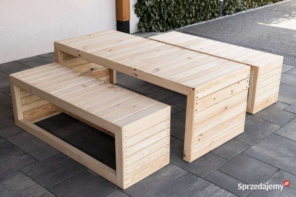 Meble ogrodowe drewniane tarasowe nieskładane Meble ogrodowe Kalety