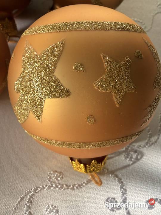 Bombki Szklane Choinkowe Złote z Gwiazdkami 80mm