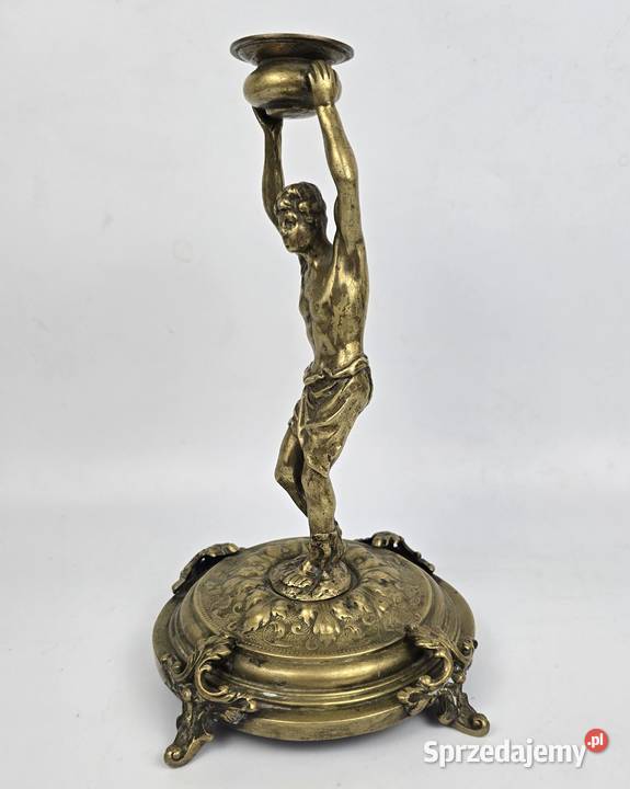Świecznik figuralny brąz Fabryka Wolska Warszawa Antyki Bronisze