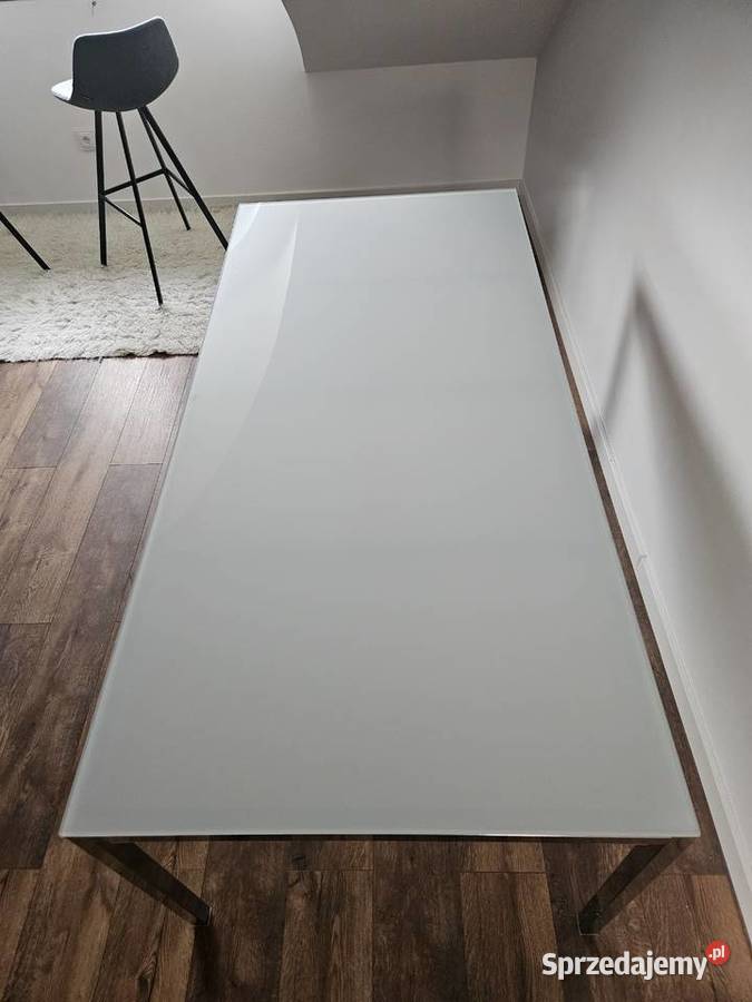 Duży stół IKEA TORSBY Białe Szkło Aluminium Biórków Mały