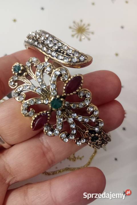 Piękna lśniąca bransoletka mankietowa styl podlaskie