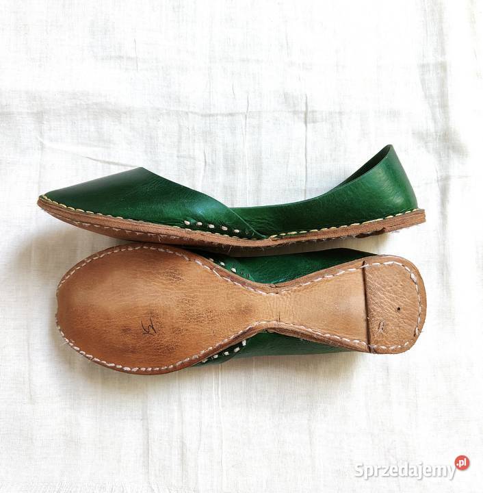 Zielone skórzane buty balerinki 37 skóra orient Szczecin