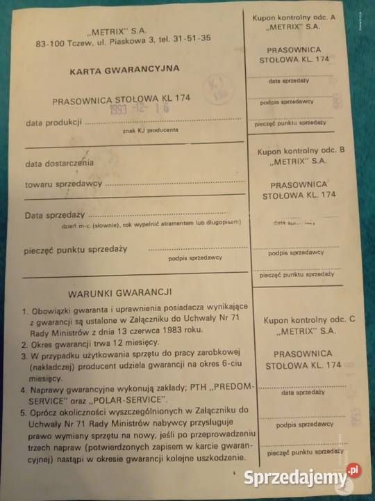 Sprzedam dokumenty dotyczące prasowalnicy małopolskie