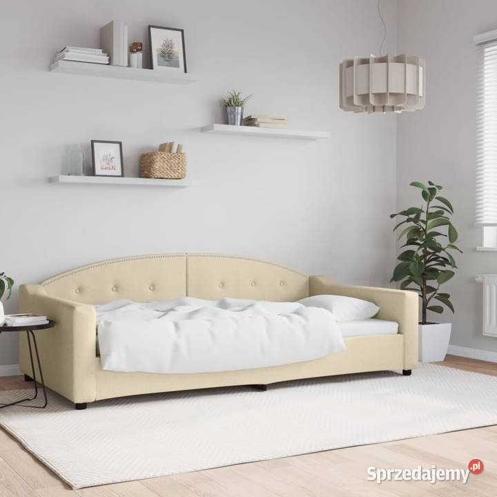 Sofa z funkcją spania kremowa obita tkaniną mazowieckie Warszawa sprzedam