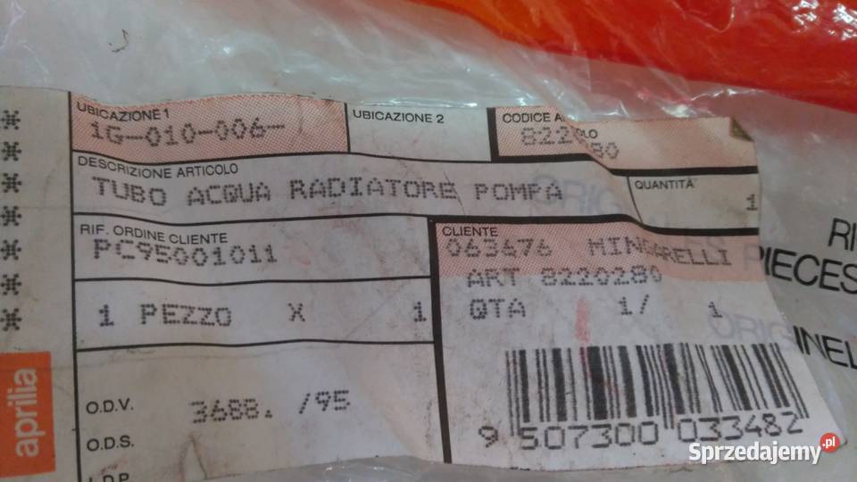 Wąż przewód chłodnicy do pompy OE Aprilia AF1 50 Bielsk Podlaski