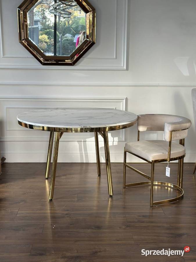 Stół złoty glamour z marmurowym blatem okrągły Warszawa