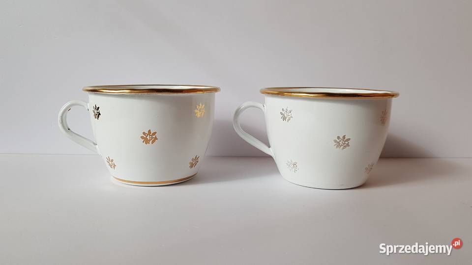 Zestaw 2x metalowa emaliowana filiżanka PRL Dąbrowa Górnicza
