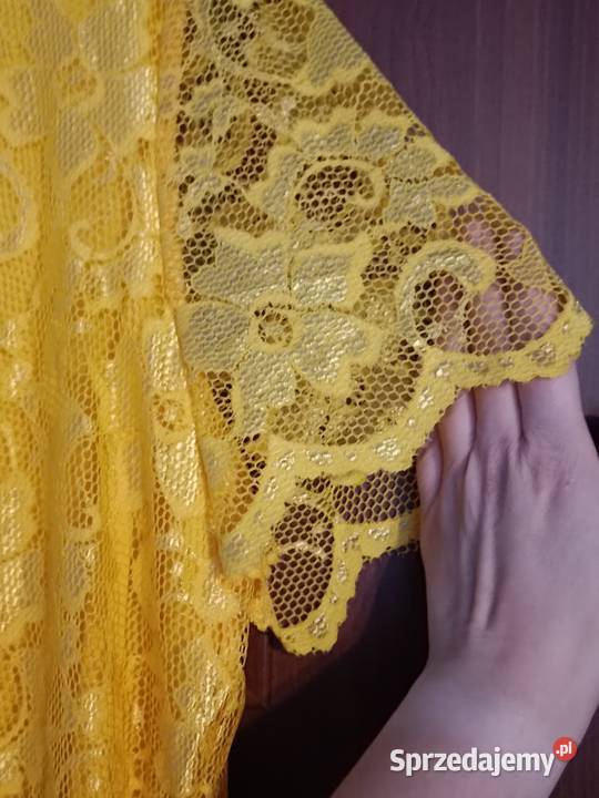 Żółta koronkowa NOWA bluzka damska z zamkiem Bluzki i koszule Kraków