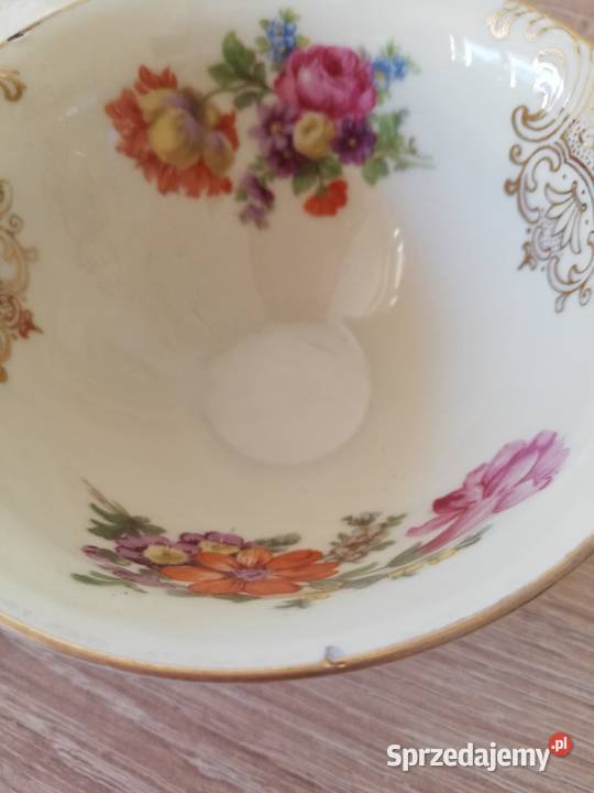 Duża filiżanka z talerzykiem deserowym Porcelana i szkło Gorlice
