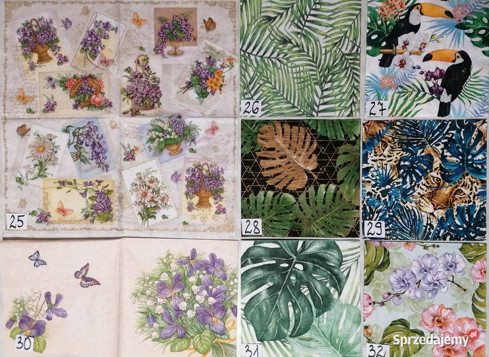 Serwetki decoupage kwiaty liście NOWE WZORY sprzedam