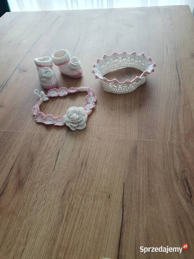 Buciki z opaska i korona do chrztu Rozmiar 1 Jastków