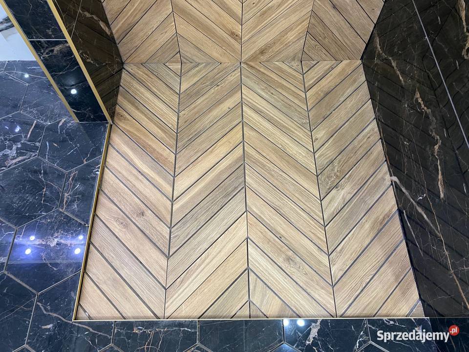 Płytki JODŁA FRANCUSKA drewno 32x6 CHEVRON DĄB Podłogi i schody Budownictwo i akcesoria Łask