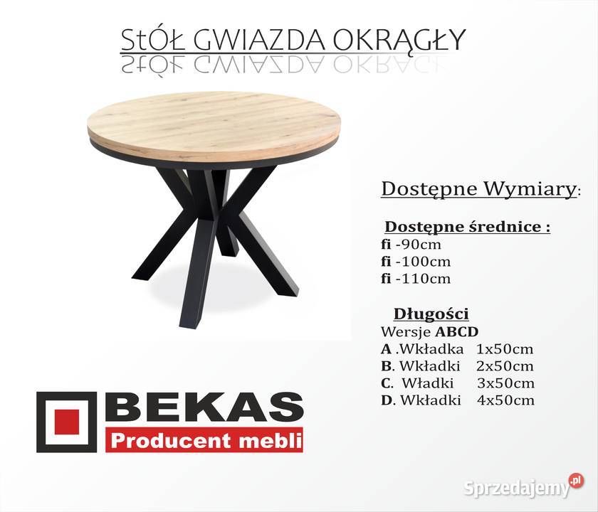 LOFT StyLOVE Komplet STÓŁ Okrągły Gwiazda 4 100cm lubuskie