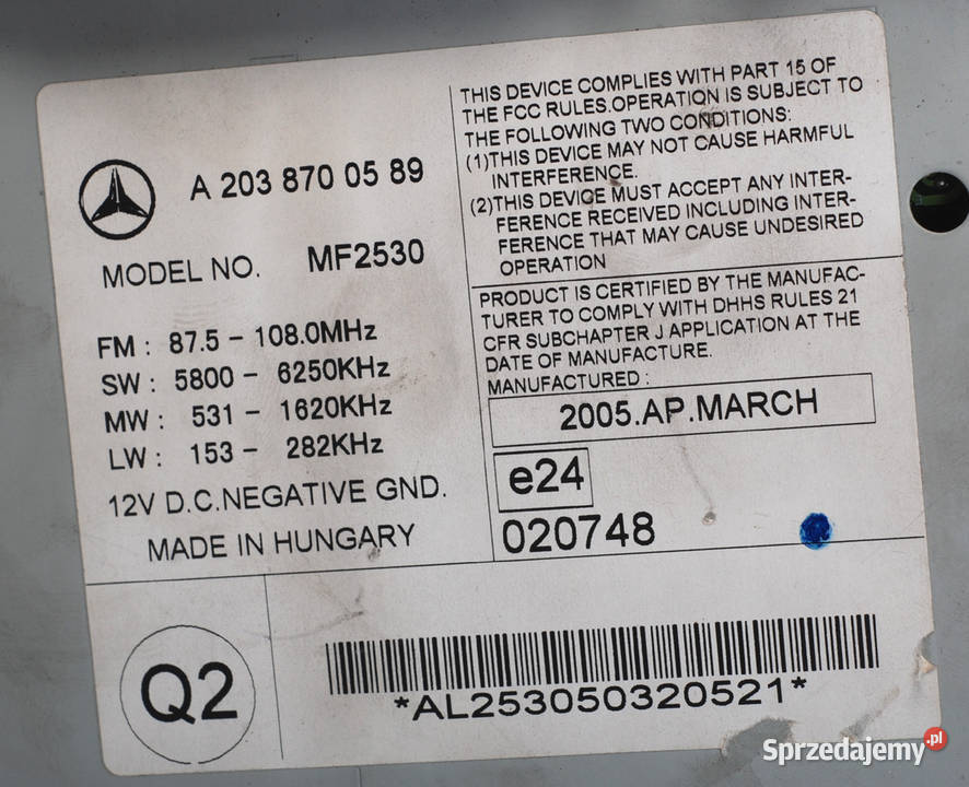 Radio CD Mercedes C 203 Barlinek sprzedam