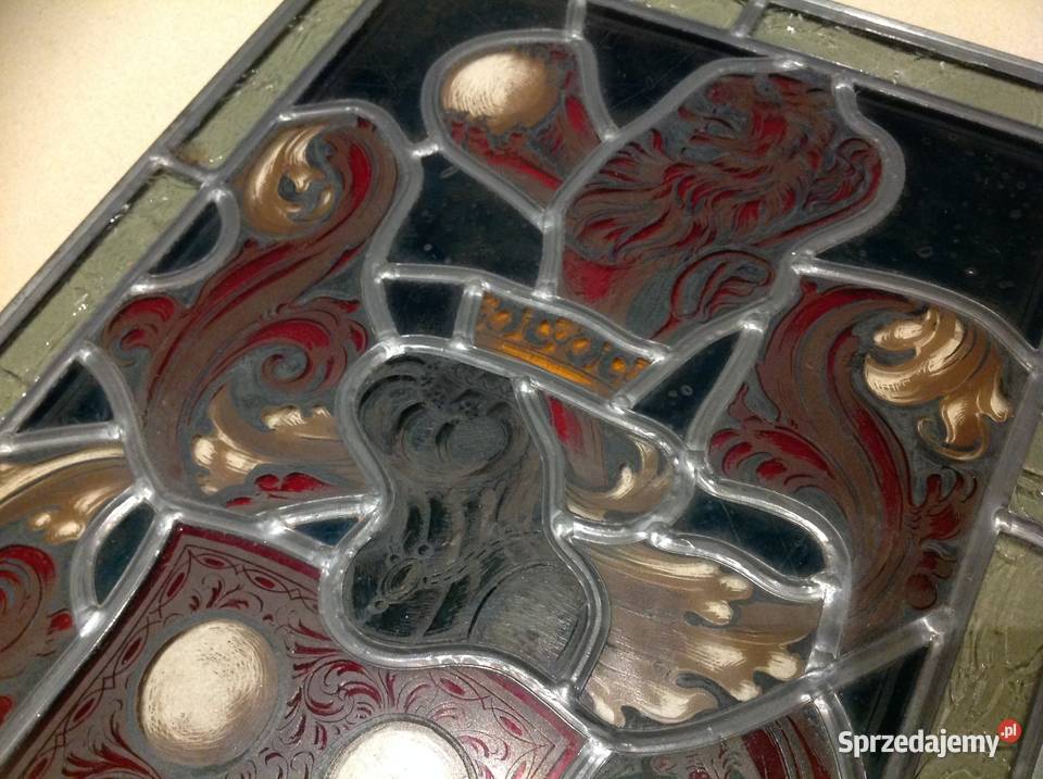 Duży Witraż Szklany STARY Sygnowany Szkło Cyna Nowa Sól sprzedam