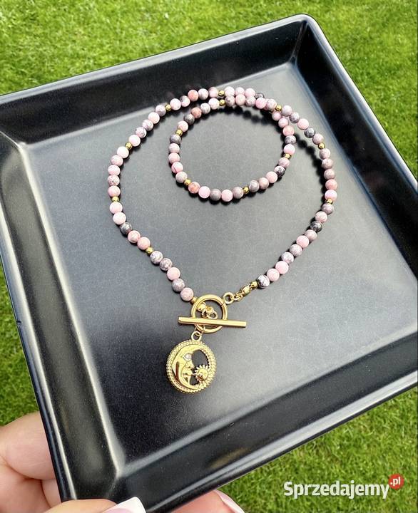 Naszyjnik choker jaspis pink zebra kamień Łomża